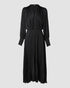 Elegant Women's Puff Long Sleeve V-neck Pleated Maxi Dress Dinner Dress (Without Belt) black