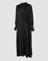 Elegant Women's Puff Long Sleeve V-neck Pleated Maxi Dress Dinner Dress (Without Belt) black