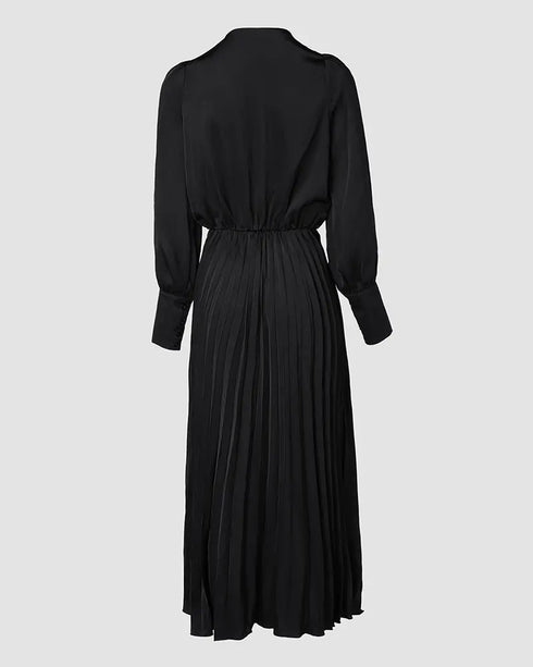 Ombre Plunge Pleated Midi Dress With Chain Decor Belt black