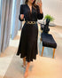 Elegant Women's Puff Long Sleeve V-neck Pleated Maxi Dress Dinner Dress (Without Belt) black
