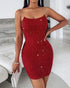 Chain Strap Glitter Bodycon Dress red