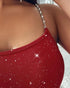 Chain Strap Glitter Bodycon Dress red