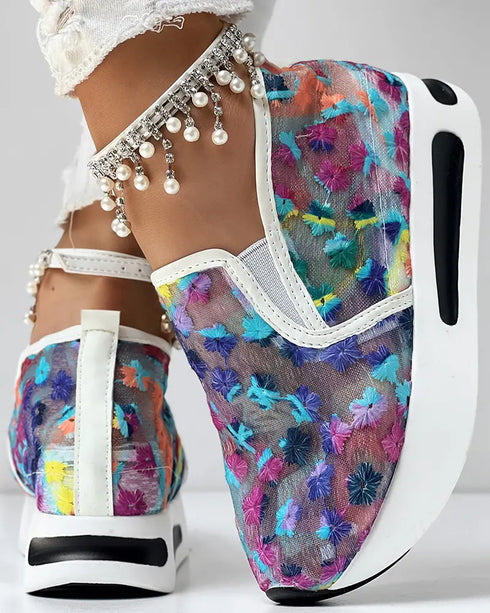 Casual Peep Toe Elastic Strap Slope Heel Sneaker purple