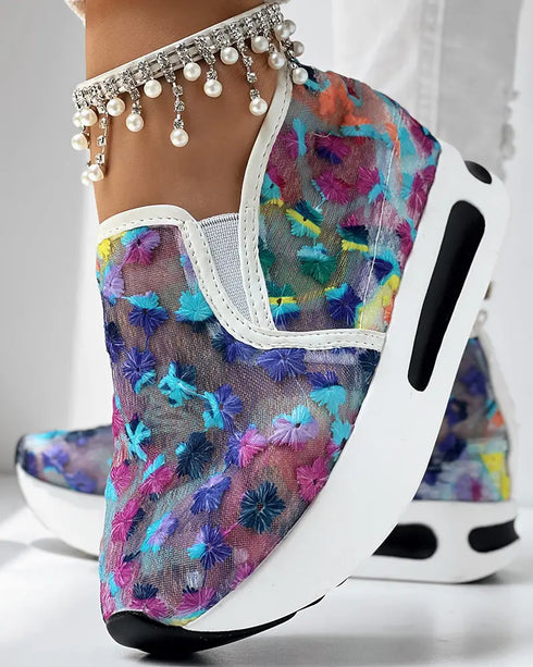 Casual Peep Toe Elastic Strap Slope Heel Sneaker purple