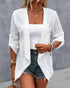 Eyelet Embroidery Turn-Up Sleeves Open Front Coat white