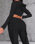 Zipper Design Crop Hoodie & Drawstring V-cut Waistline Cargo Joggers Sweatpants Set black