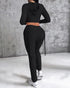 Zipper Design Crop Hoodie & Drawstring V-cut Waistline Cargo Joggers Sweatpants Set black