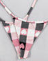 Bowknot Decor Heart & Plaid Print V Neck Adjustable Spaghetti Straps Nightgown Sexy Slim Fit Asymmetrical Hem Night Dress with Matching Panties pink