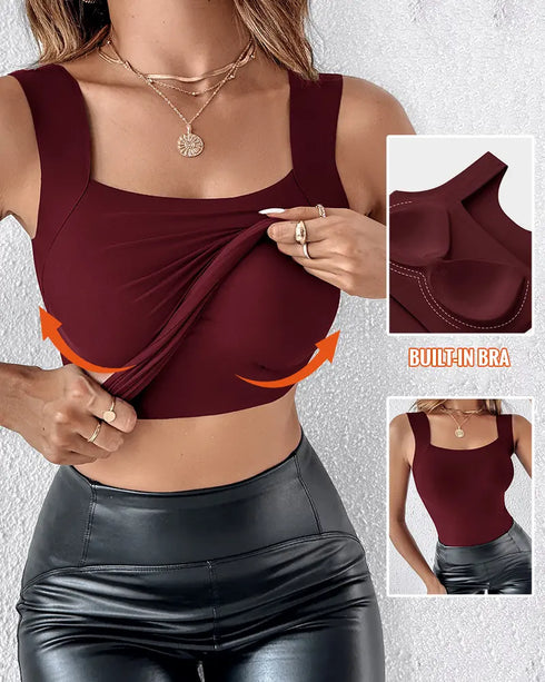U-Neck Sleeveless Tank Seamless Skinny Layering Top with Built-In Bra style2