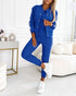 3 Pieces Outfit Sporty Striped Long Sleeve Baseball Coat and Ribbed Knit Tank with Slim Fit Slit Skirt Set blue