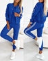 3 Pieces Outfit Snap Buttons Front Coat and Elastic Waist Seam Front Stretchy Cuffs Pants Set with Tank Top Casual Contrast Side Striped Tracksuit blue