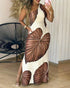 Tropical Print One Shoulder Bodycon Slit Dress Sexy Slim Fit Maxi Dress Dark Brown