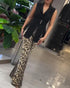Leopard Pattern Allover Sequin Slim Fit Wide Leg High Waist Casual Pants Leopard