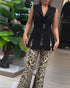 Leopard Pattern Allover Sequin Slim Fit Wide Leg High Waist Casual Pants Leopard