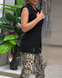 Leopard Pattern Allover Sequin Slim Fit Wide Leg High Waist Casual Pants Leopard
