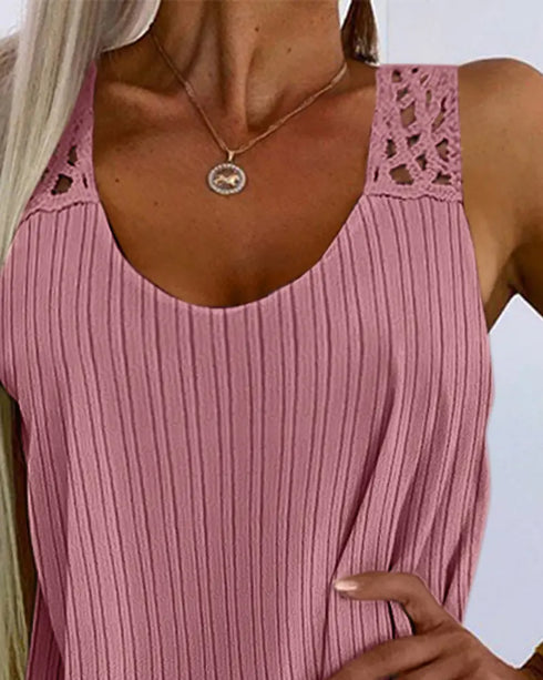 Hollow Out Crochet Lace Tank Top pink