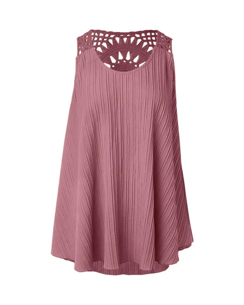 Hollow Out Crochet Lace Tank Top pink
