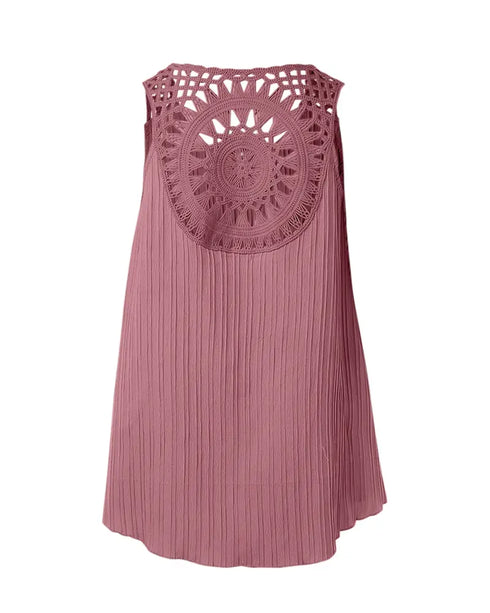 Hollow Out Crochet Lace Tank Top pink