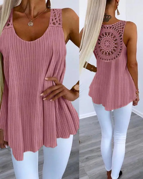Hollow Out Crochet Lace Tank Top pink