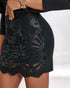 PU Leather Hollow-out Pattern Zipper Back Bodycon Skirt black