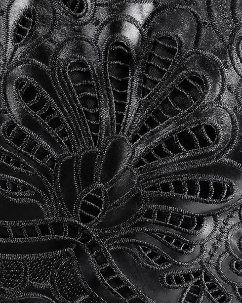 PU Leather Hollow-out Pattern Zipper Back Bodycon Skirt black