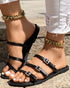 Solid Color Buckle Decor Round Toe Multi-Strap Flat Slippers black