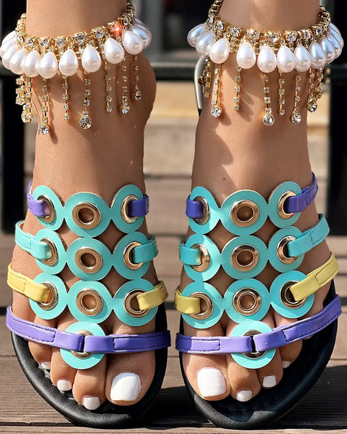 Colorful Open Toe Heeled Slippers Casual Fashion Heels Sandals black