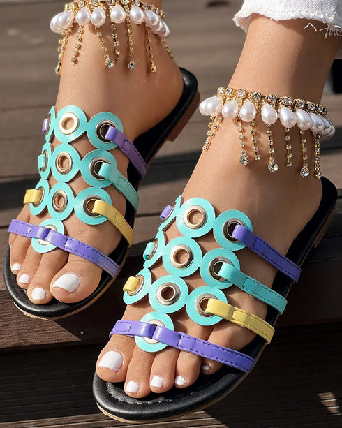 Colorful Open Toe Heeled Slippers Casual Fashion Heels Sandals black