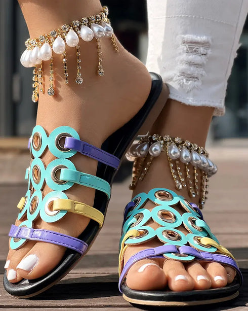 Colorful Open Toe Heeled Slippers Casual Fashion Heels Sandals black