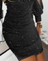 Sheer Mesh Patch Glitter Bodycon Dress black