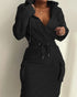 Overlap V-Neck Drop Shoulder Cinched Waist Drawstring Hoodie Dress Casual Flap Cargo Pockets Design Drawstring Elastic Waist Midi Dress black