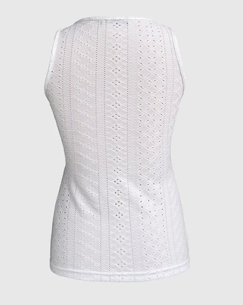 Contrast Lace V Neck Sleeveless Knit Top Casual Slim Fit Tank white