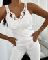 Contrast Lace V Neck Sleeveless Knit Top Casual Slim Fit Tank white