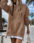 Long Sleeve Pocket Design Pullover Sweatshirt Casual Faux Two Piece Longline Drawstring Hooded Top brown
