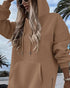 Long Sleeve Pocket Design Pullover Sweatshirt Casual Faux Two Piece Longline Drawstring Hooded Top brown