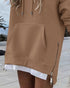 Long Sleeve Pocket Design Pullover Sweatshirt Casual Faux Two Piece Longline Drawstring Hooded Top brown