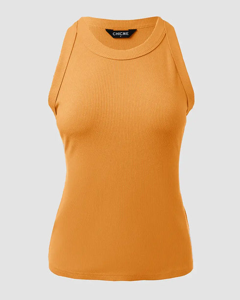 O-Neck Sleeveless Basic Slim Fit Skinny Tank Casual Top(Without Pads) yellow