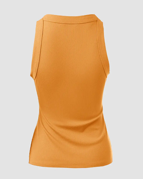 O-Neck Sleeveless Basic Slim Fit Skinny Tank Casual Top(Without Pads) yellow