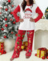 2 Pieces Outfit Letter and Heart Print Long Sleeve Top and Casual Plaid Pnats Sets with Pocket red