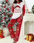 2 Pieces Outfit Letter and Heart Print Long Sleeve Top and Casual Plaid Pnats Sets with Pocket red