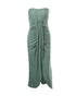Sleeveless Ruched Cinched Waist Draped Bandeau Dress Eyelet Embroidery Slit Asymmetrical Hem Vacation Dress green
