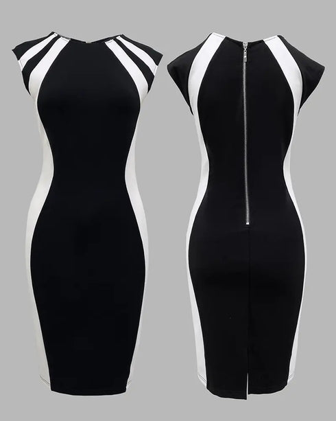 Halter Thick Strap Chic 3D Floral Dec Slim Fit Dress blackwhite