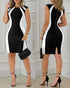 Halter Thick Strap Chic 3D Floral Dec Slim Fit Dress blackwhite