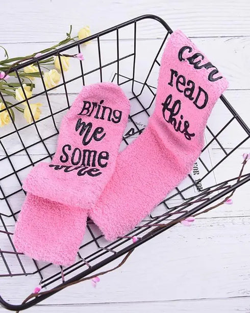 1Pair Funny Letter Print Crew Socks pink
