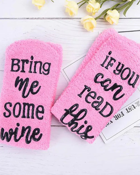 1Pair Funny Letter Print Crew Socks pink