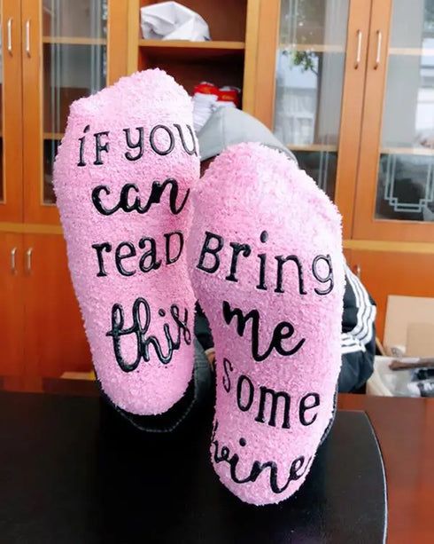 1Pair Funny Letter Print Crew Socks pink