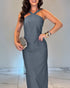Halter Tied Detail Backless Slim Fit Dress Zipper Back Slit Maxi Dress Dark grey