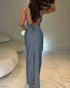 Halter Tied Detail Backless Slim Fit Dress Zipper Back Slit Maxi Dress Dark grey