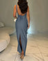 Halter Tied Detail Backless Slim Fit Dress Zipper Back Slit Maxi Dress Dark grey