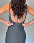 Halter Tied Detail Backless Slim Fit Dress Zipper Back Slit Maxi Dress Dark grey